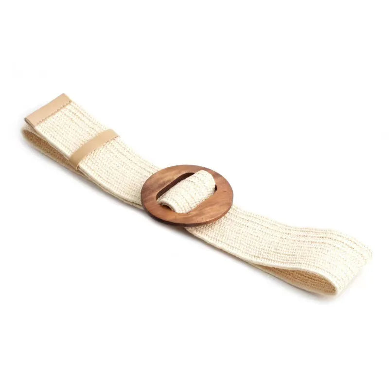 Woven Straw Belt, Wood Ring Buckle