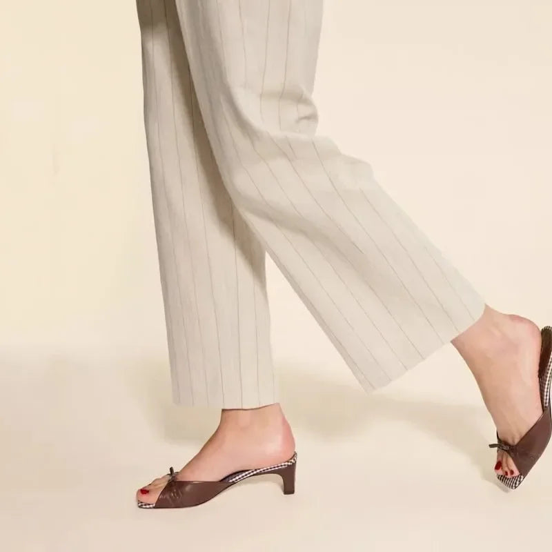 Almanda | Gingham Lined Square Toe Mules