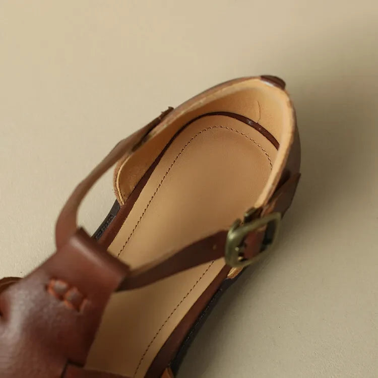 Arminda | Woven Leather T-Strap Sandals