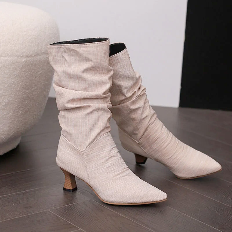 Agathe | Mid-Calf Slip-On Heel Boots