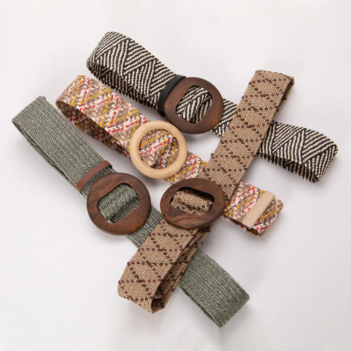 Woven Straw Belt, Wood Ring Buckle