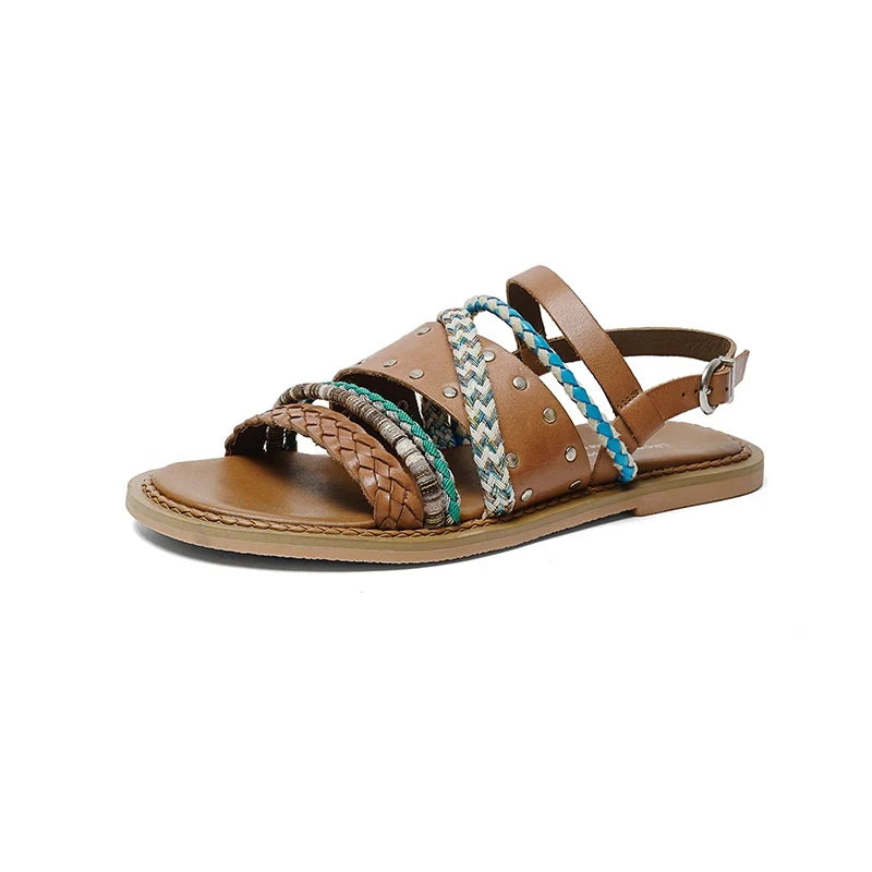 Isaline | Braided Cowhide Flat Sandals