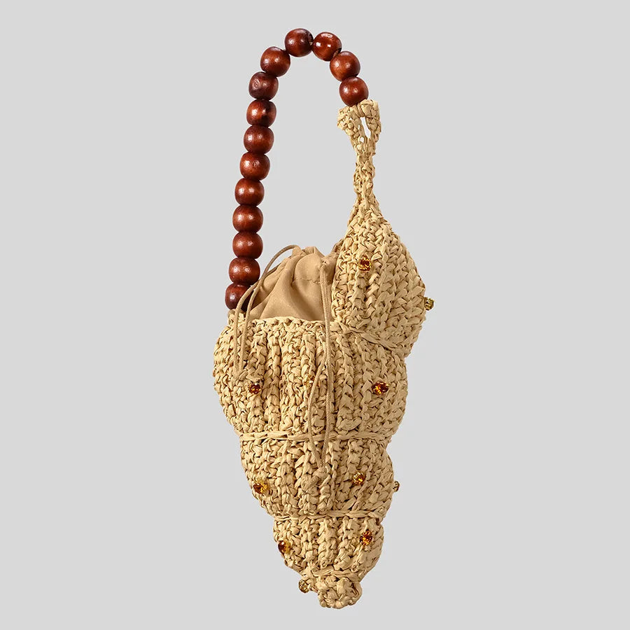Hand-Woven Conch Shell Bag, Bead Handle