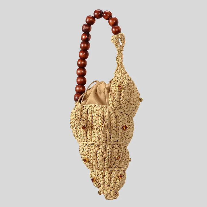 Hand-Woven Conch Shell Bag, Bead Handle
