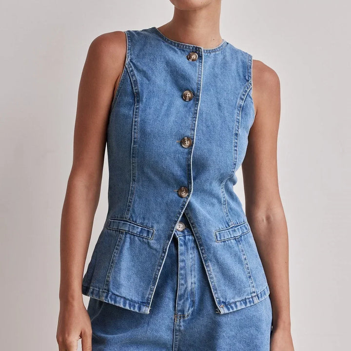 Desiree | 100% Cotton Denim Vest Set