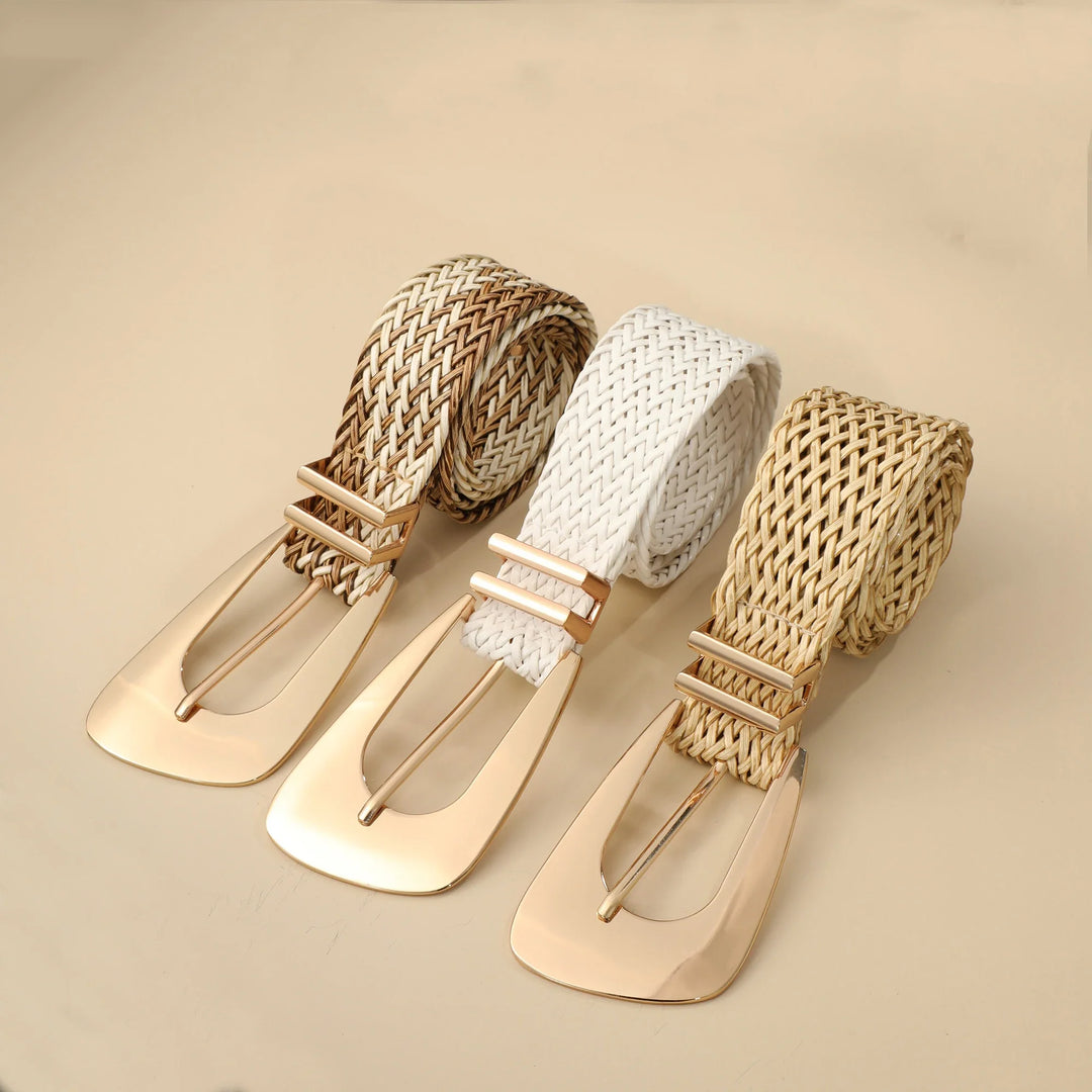 Woven Stretch Belt, Hooked Gold Buckle