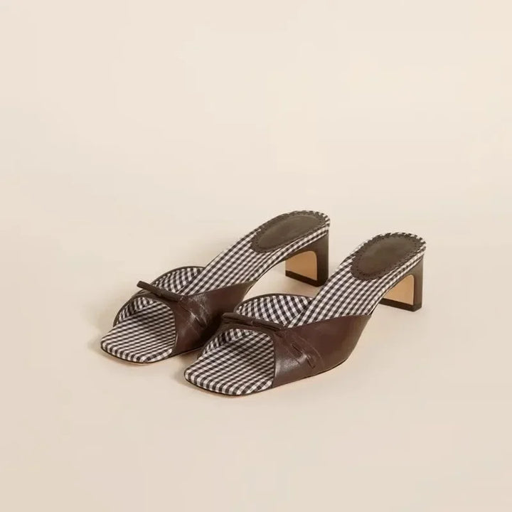 Almanda | Gingham Lined Square Toe Mules