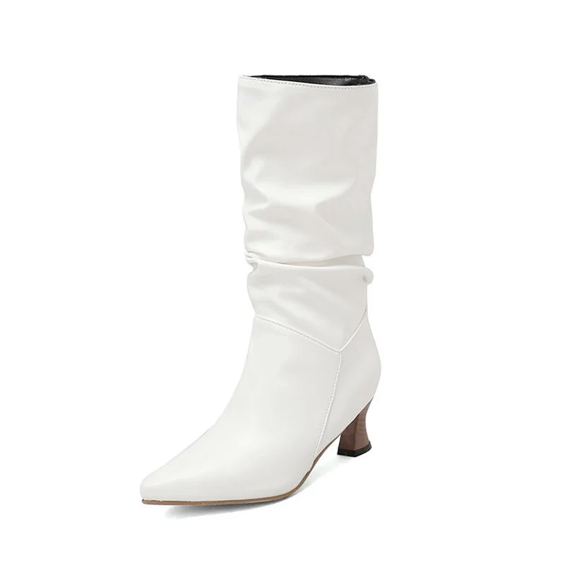 Agathe | Mid-Calf Slip-On Heel Boots