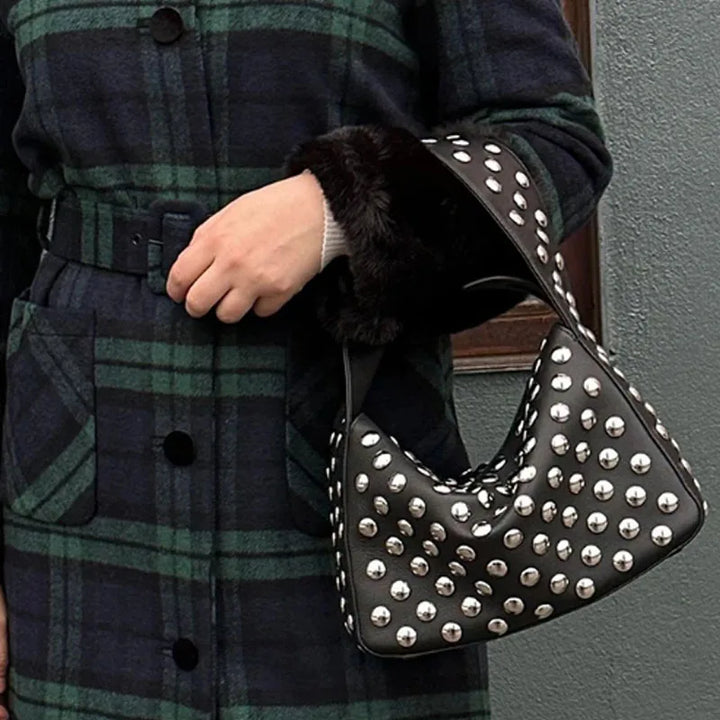 Studded Structured Shoulder Bag, 20 cm