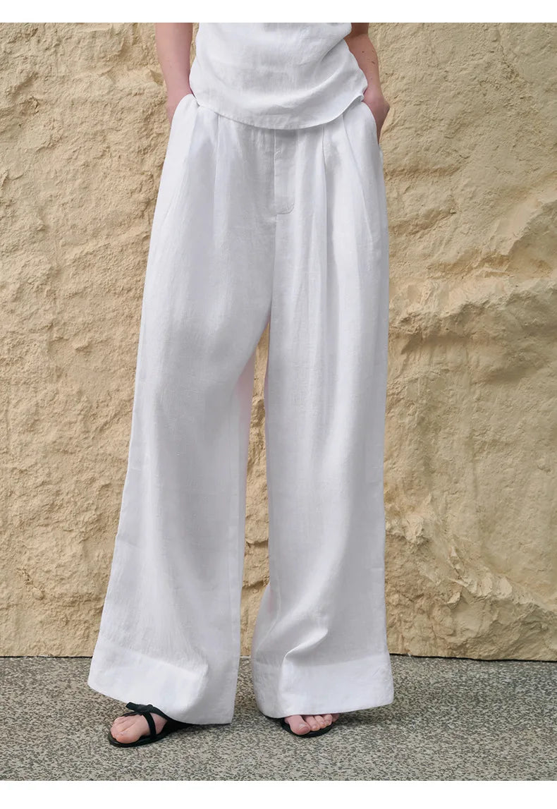 Valentina | Deep Pleated Linen Blend Pants