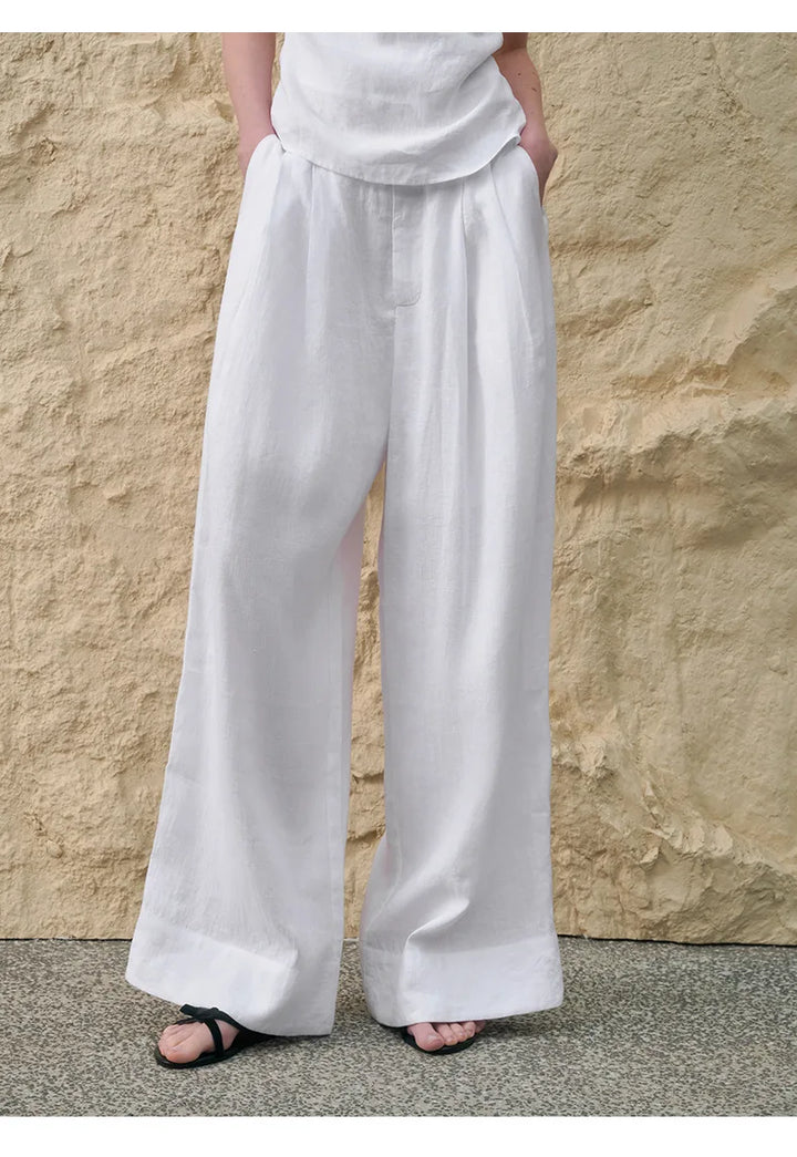 Valentina | Deep Pleated Linen Blend Pants