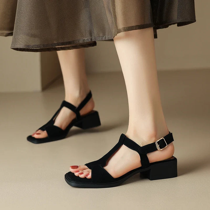 Joyce | Suede T-Strap Block Heels