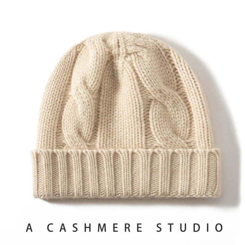 100% Cashmere Cable Knit Beanie