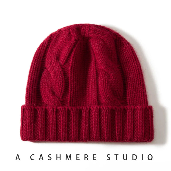 100% Cashmere Cable Knit Beanie