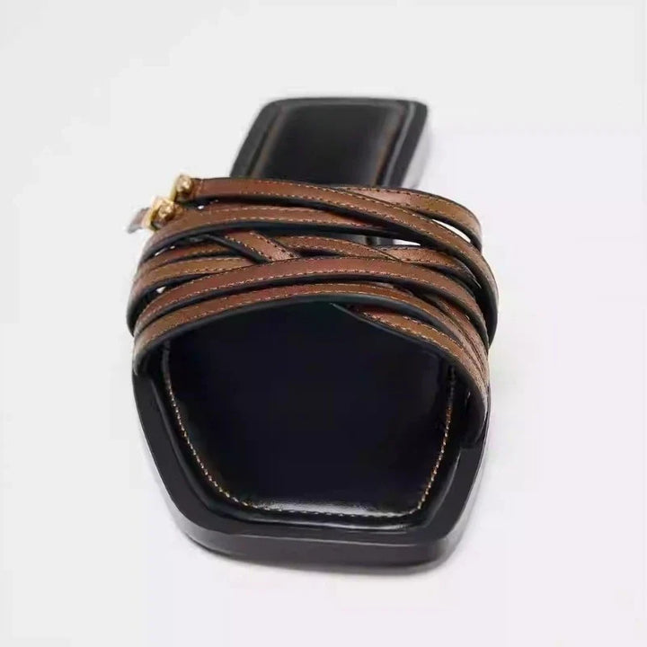 Venise | Leather Square Toe Buckle Slides