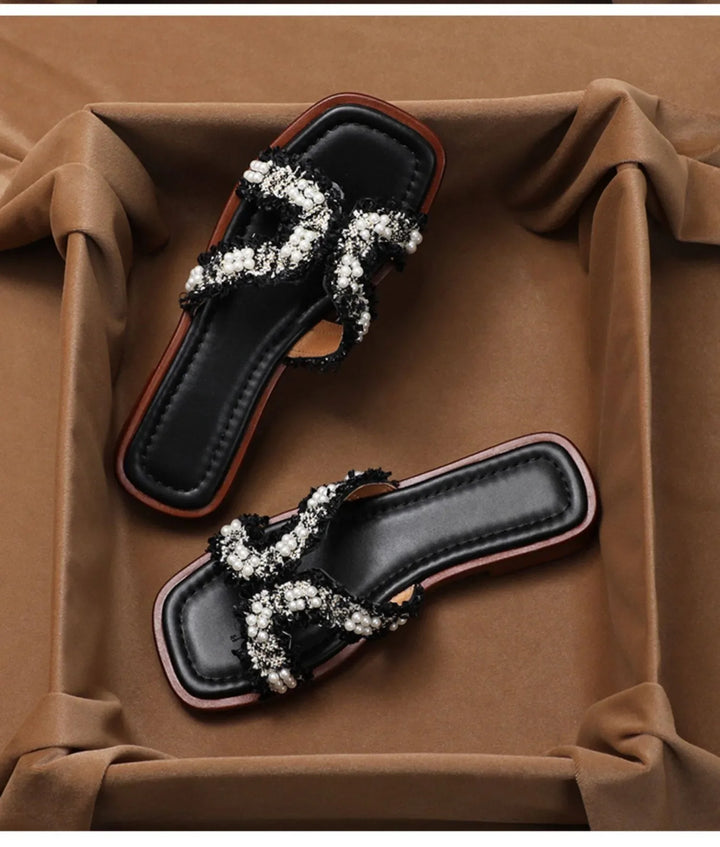 Inez | Pearl Detail Peep Toe Slides