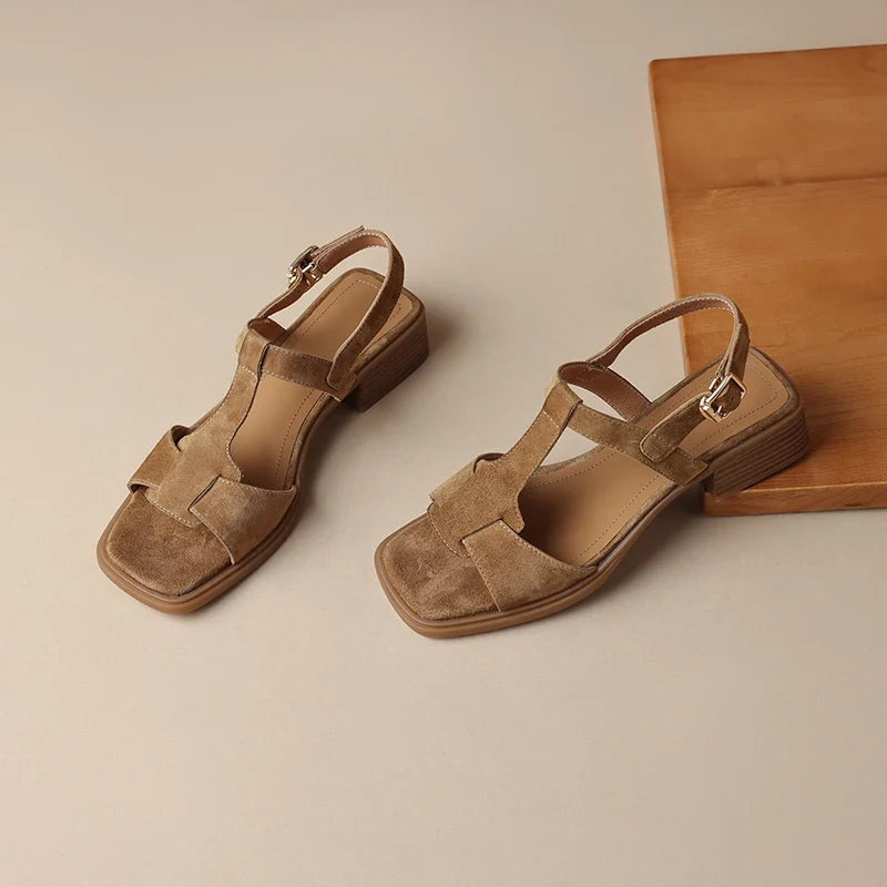 Joyce | Suede T-Strap Block Heels