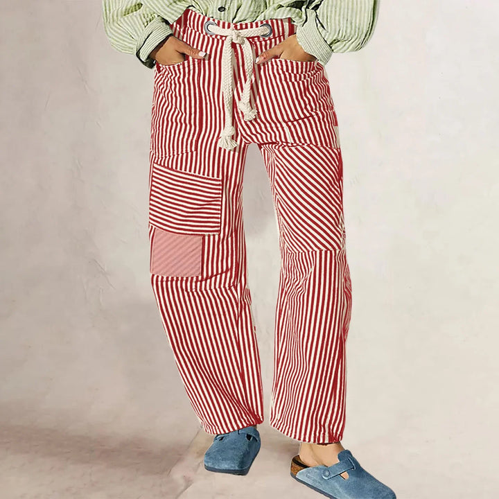 Oralie | Striped Cotton Linen Trousers