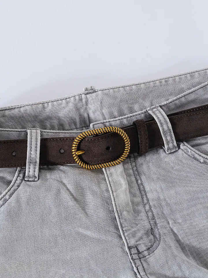 Suede Belt, Twisted Gold Buckle, 100 cm