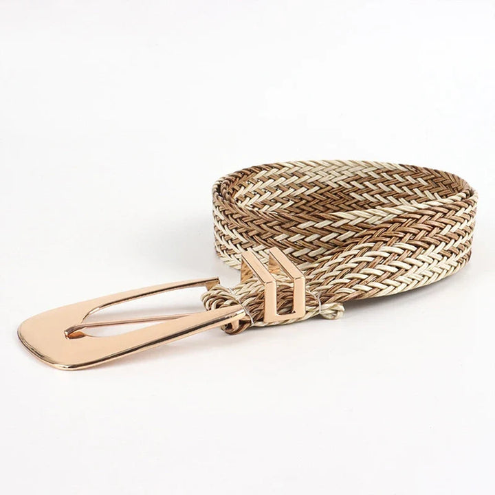 Woven Stretch Belt, Hooked Gold Buckle