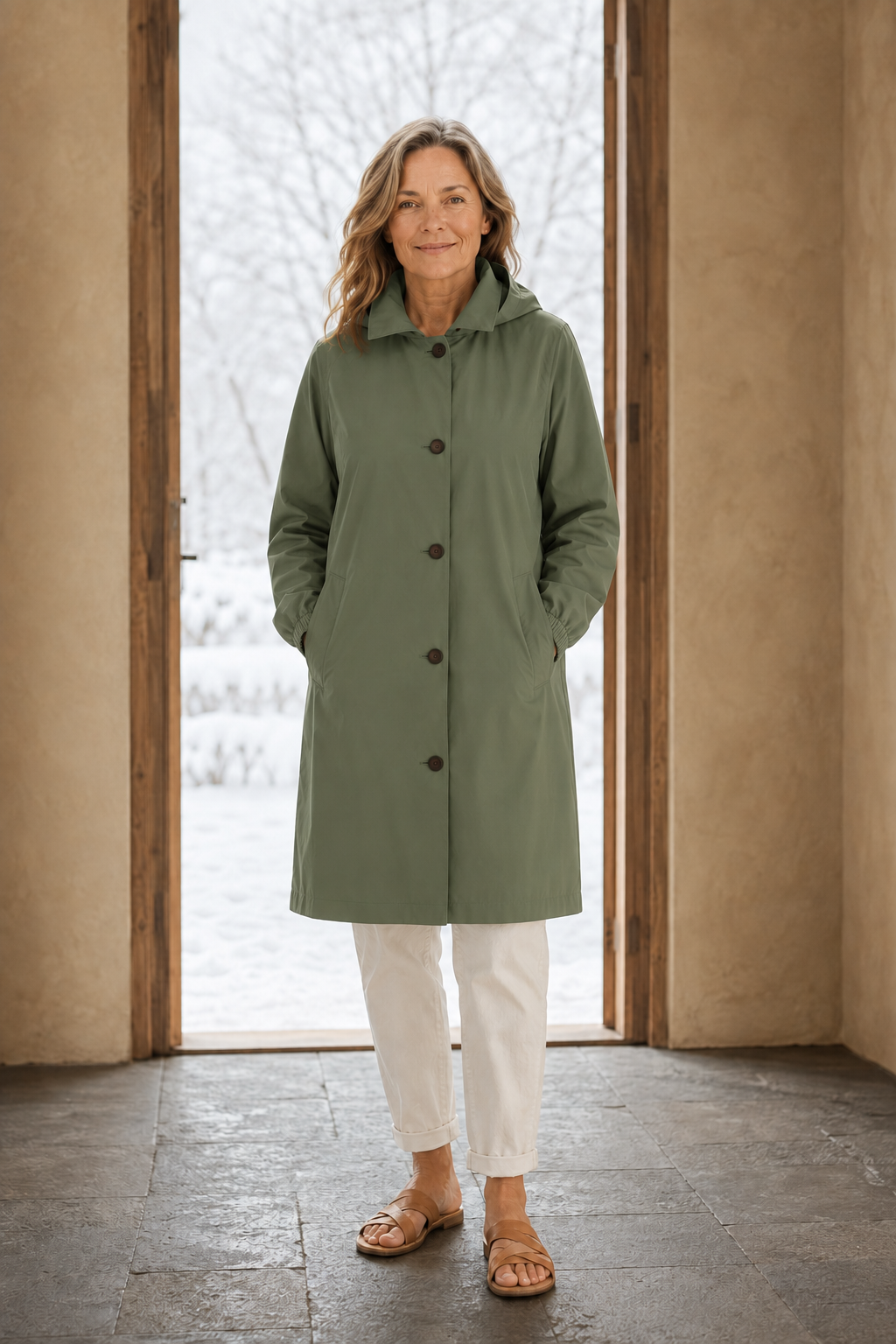 Adelaide | Hooded Water-Resistant Trench - Army Green