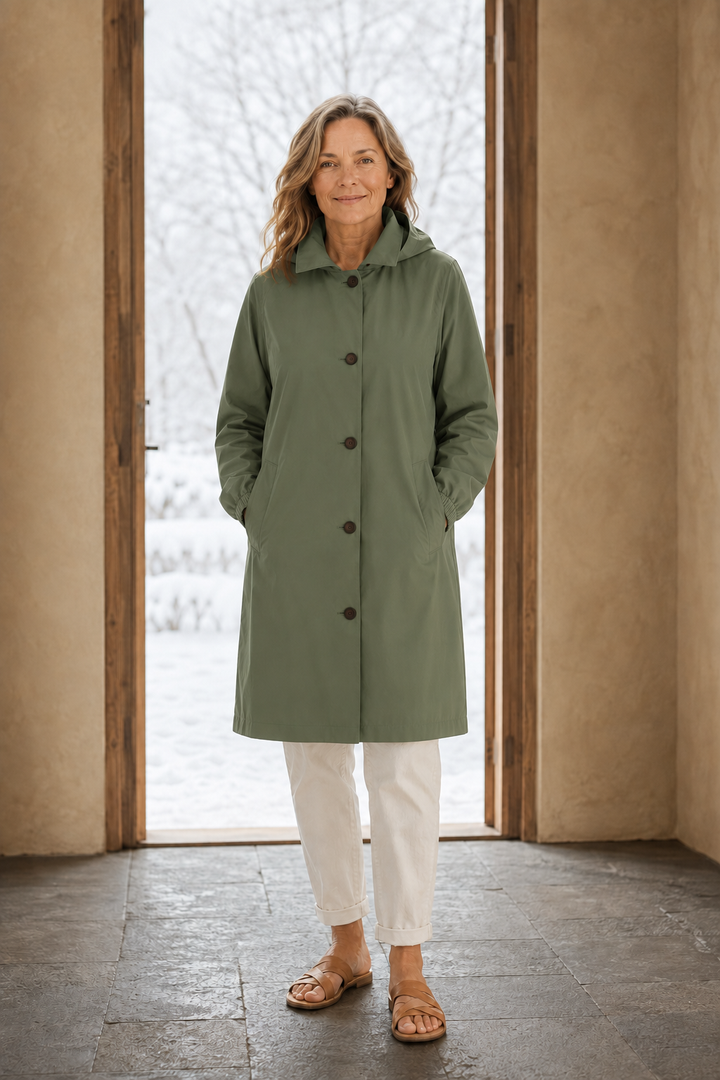 Adelaide | Hooded Water-Resistant Trench - Army Green