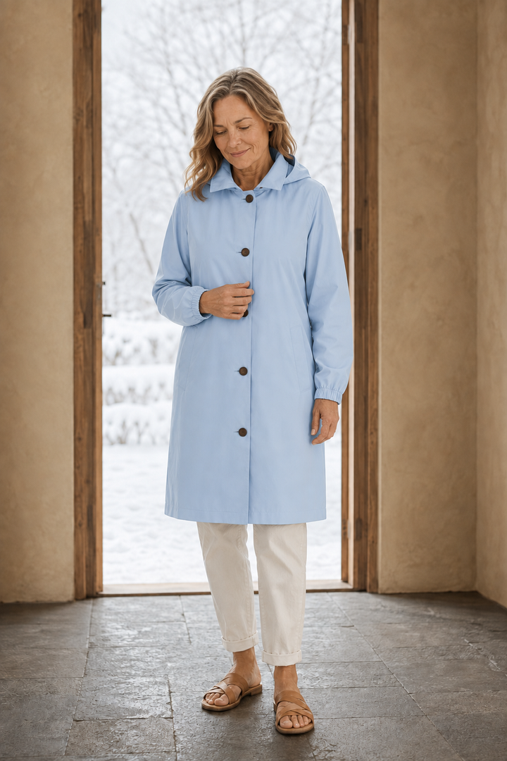 Adelaide | Hooded Water-Resistant Trench - Light Blue