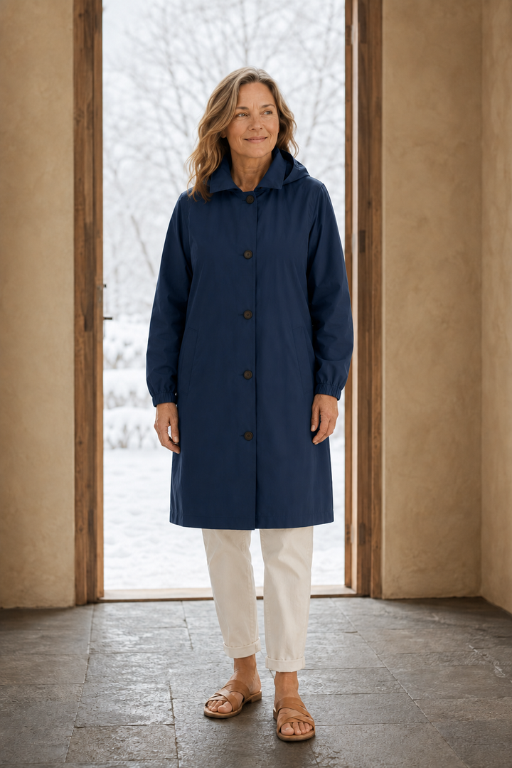 Adelaide | Hooded Water-Resistant Trench - Navy Blue