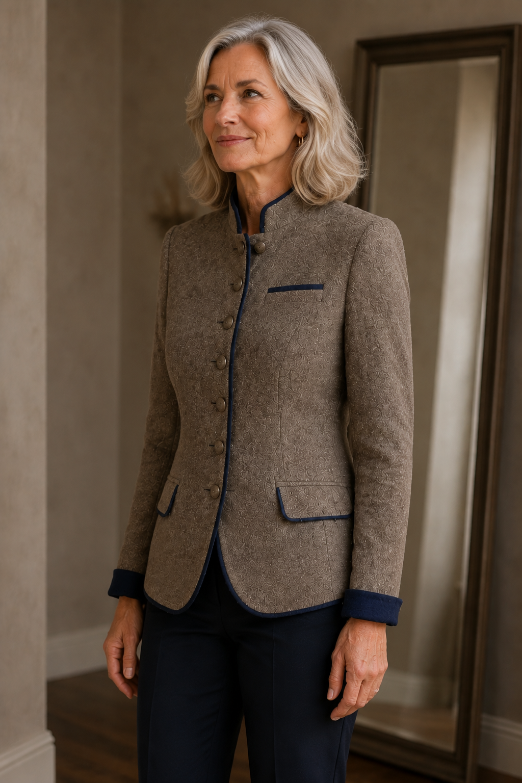 Adele | Notch Lapel Tailored Blazer - Taupe Grey
