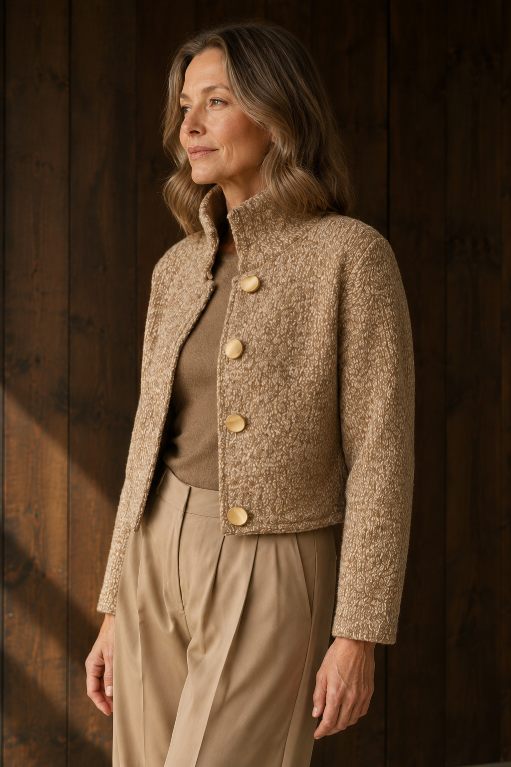 Adeline | Tailored Wool-Blend Jacket - Gold-Beige