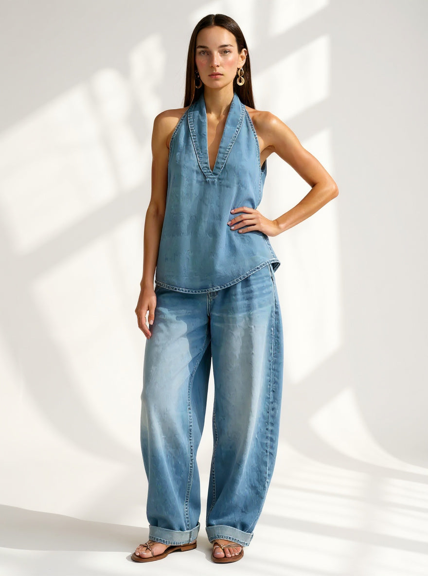 Evangeline | Washed Denim Vest and Trousers