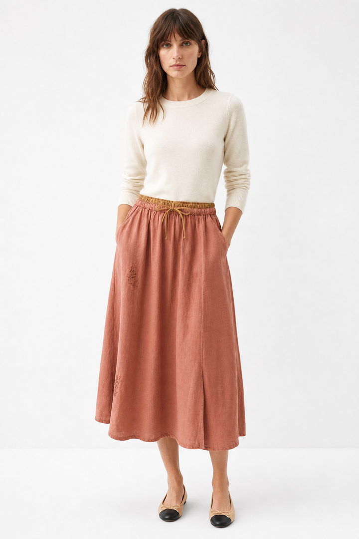 Eudoxie | Embroidered Organic Linen Skirt