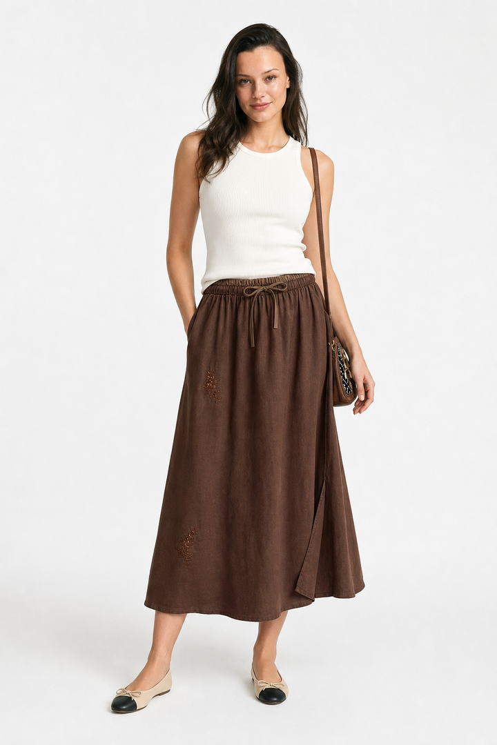 Eudoxie | Embroidered Organic Linen Skirt