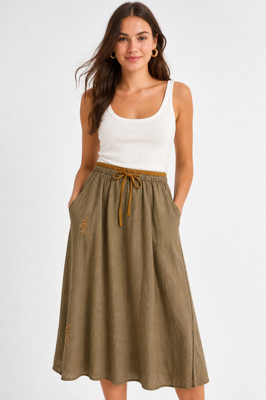 Eudoxie | Embroidered Organic Linen Skirt