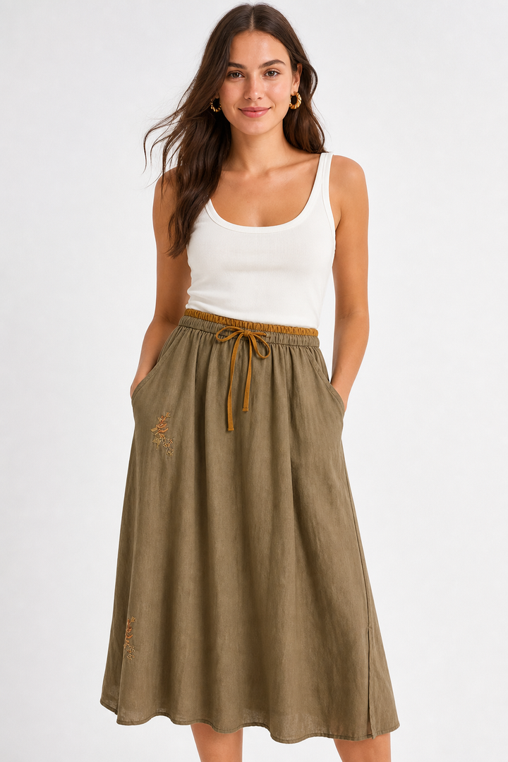Eudoxie | Embroidered Organic Linen Skirt