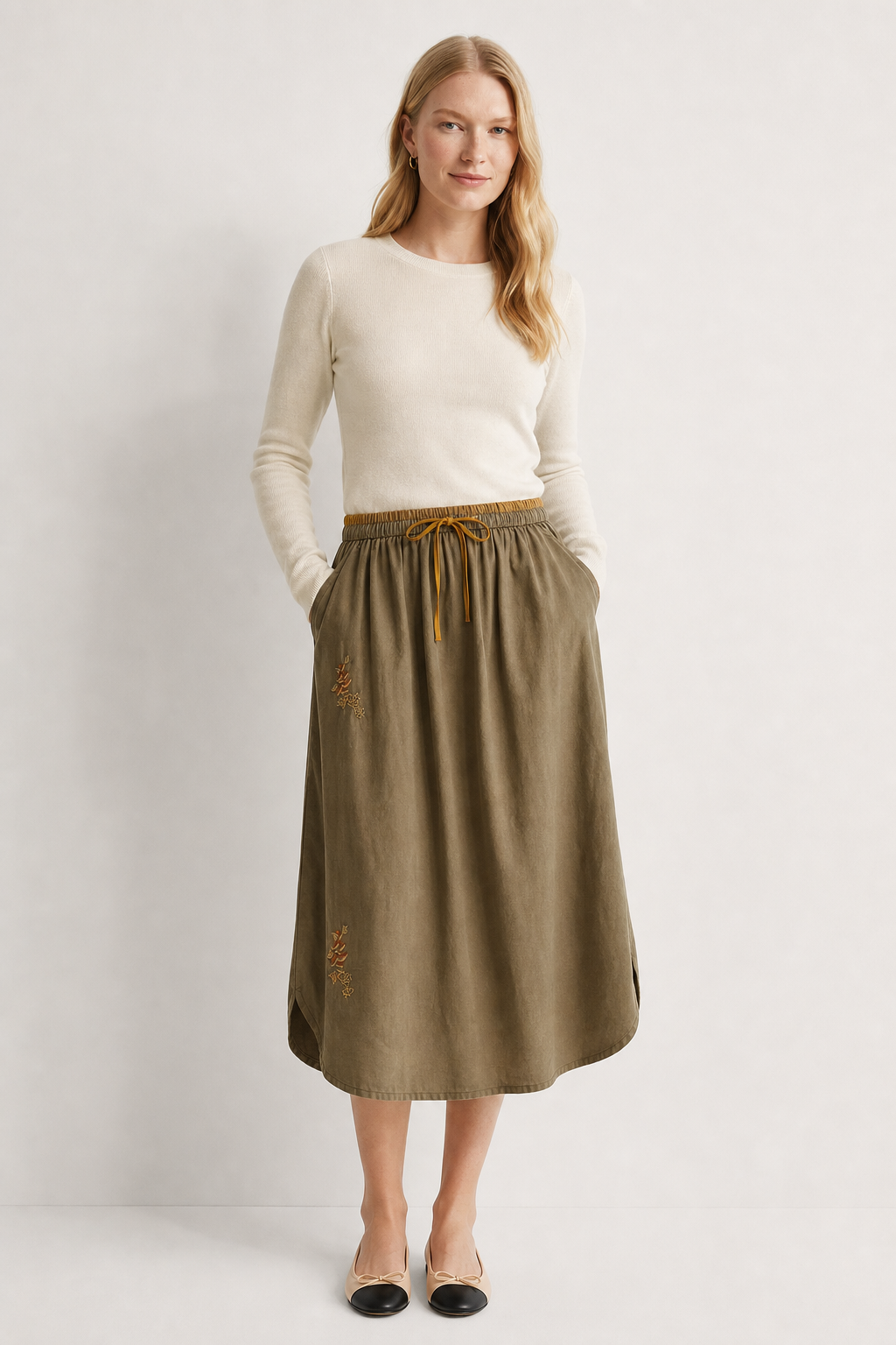 Eudoxie | Embroidered Organic Linen Skirt