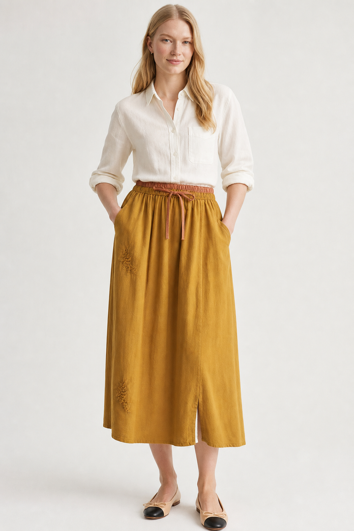 Eudoxie | Embroidered Organic Linen Skirt