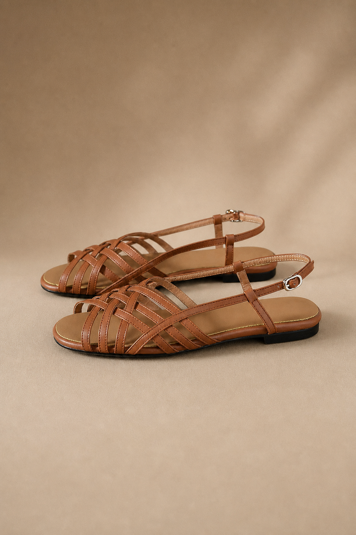 Nancy | Woven Ankle Strap Flat Sandals