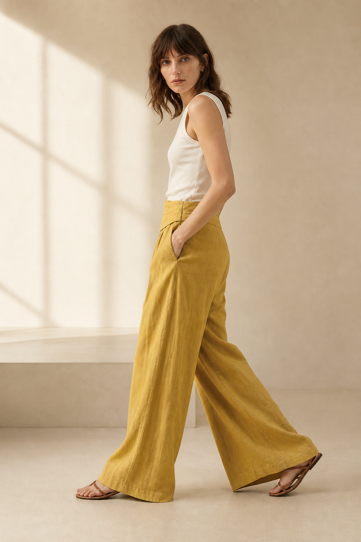 Leona | High Waist Linen Blend Trousers