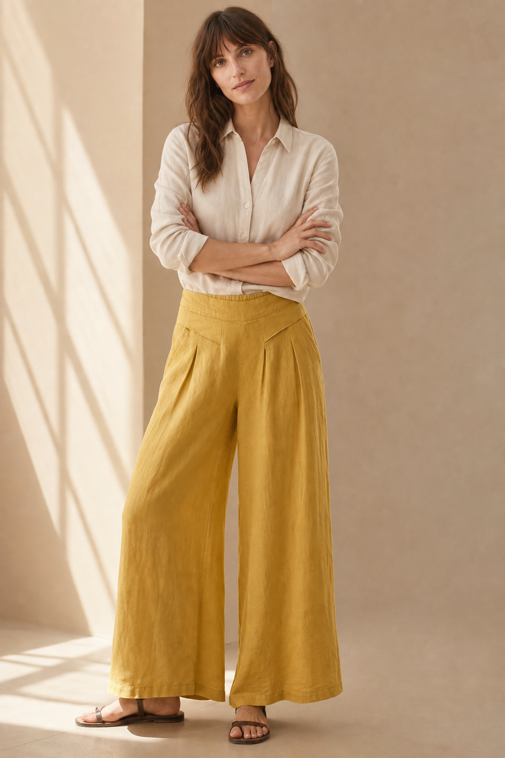 Leona | High Waist Linen Blend Trousers