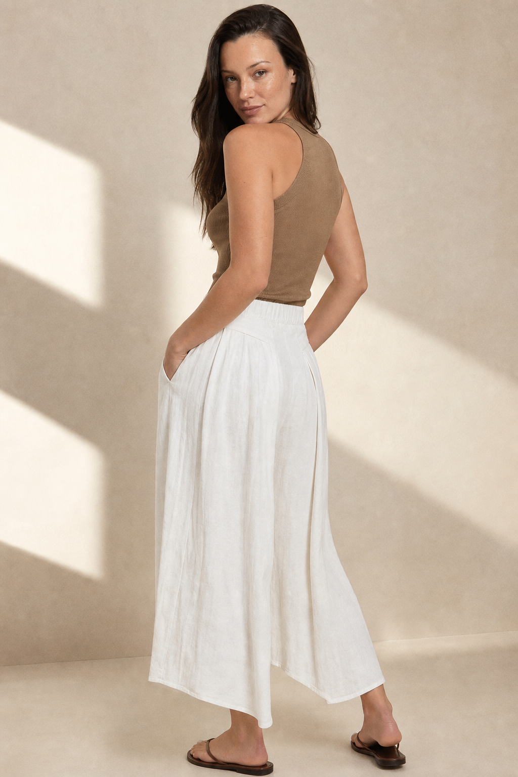 Leona | High Waist Linen Blend Trousers