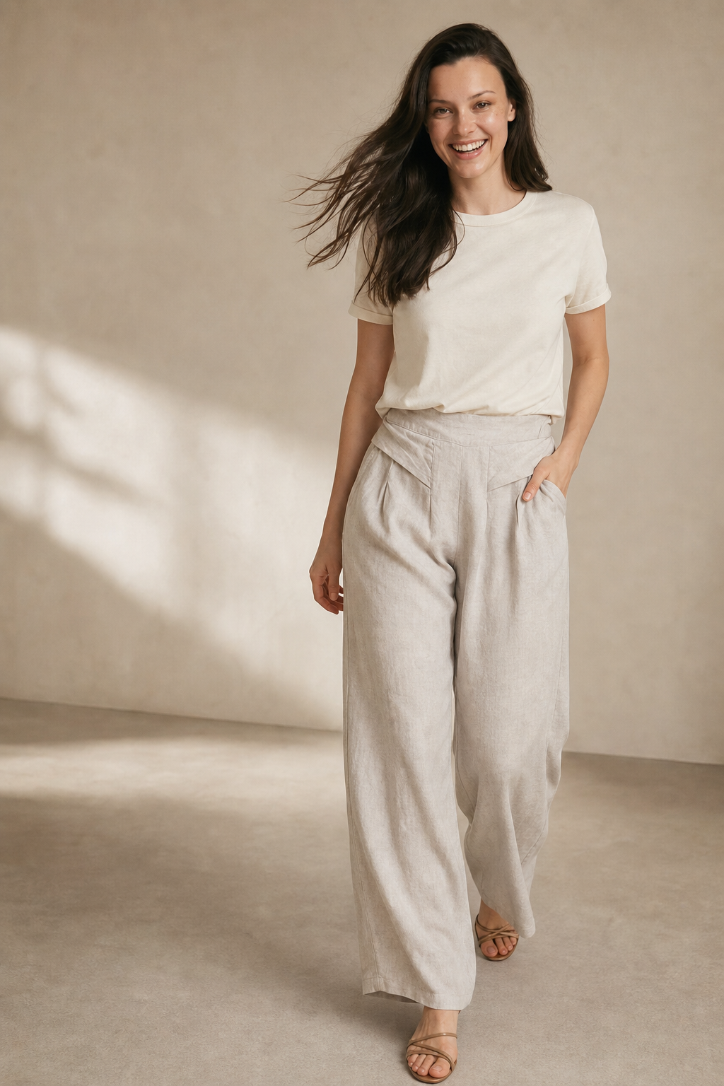 Leona | High Waist Linen Blend Trousers