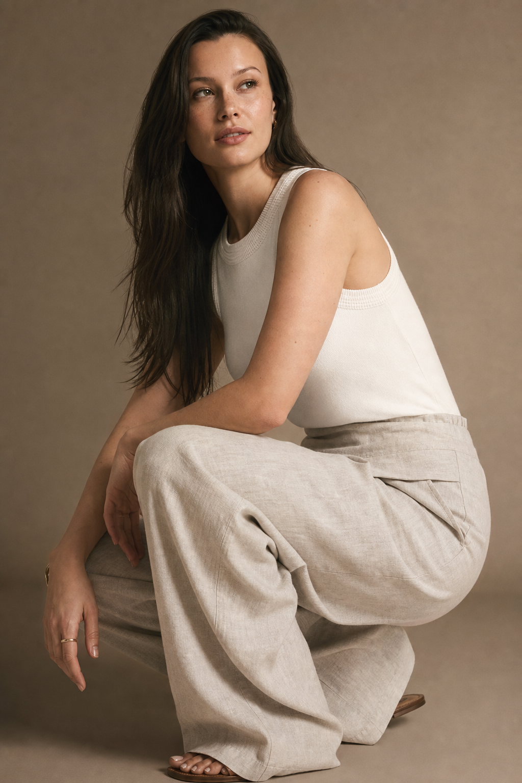 Leona | High Waist Linen Blend Trousers