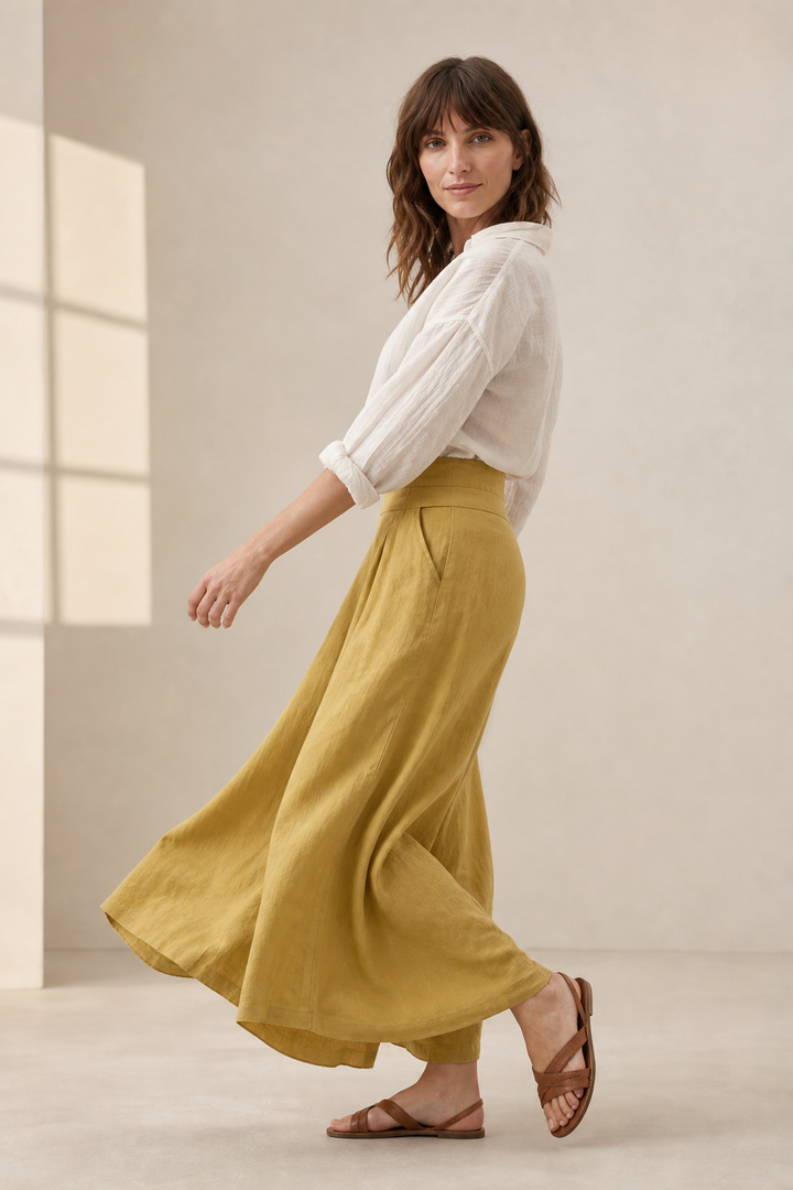 Leona | High Waist Linen Blend Trousers
