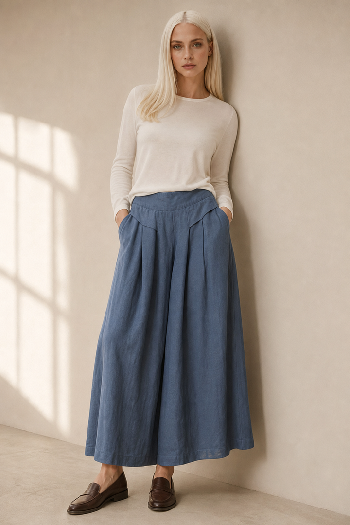 Leona | High Waist Linen Blend Trousers