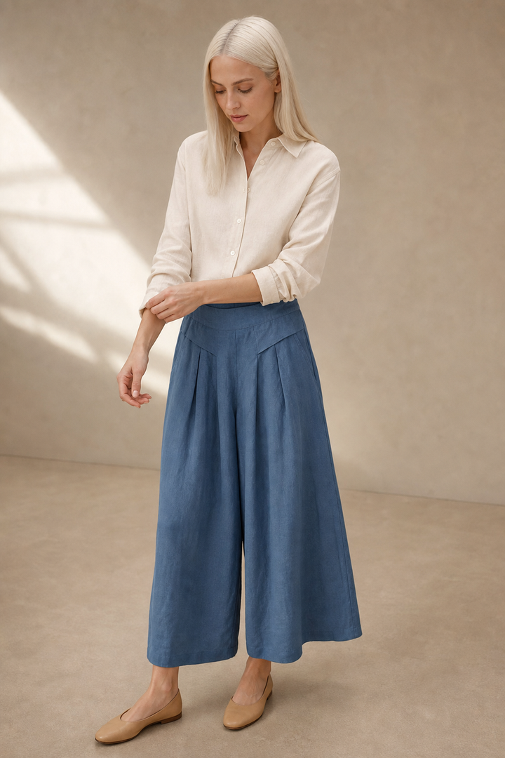 Leona | High Waist Linen Blend Trousers