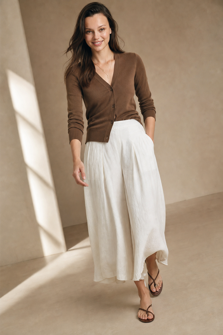 Leona | High Waist Linen Blend Trousers
