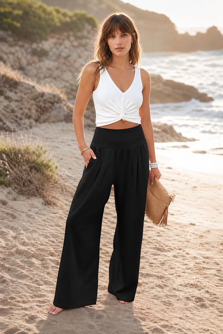 Sabina | Gathered Waist Wide Leg Pants