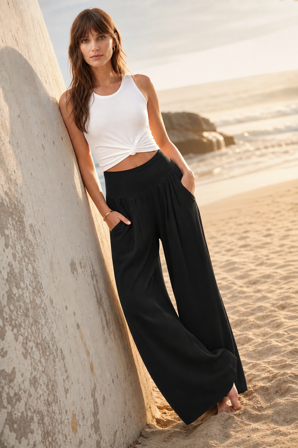 Sabina | Gathered Waist Wide Leg Pants