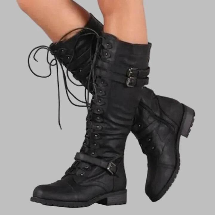 Gloria | Zip-Side Knee-High Combat Boots